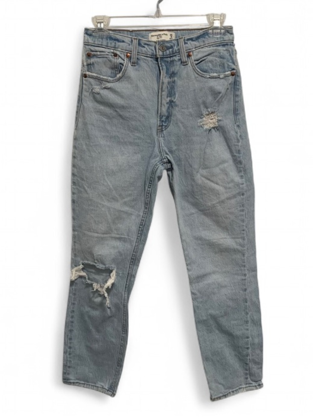 Abercrombie & Fitch Distressed Light Blue High-Rise 'The Mom' Jeans